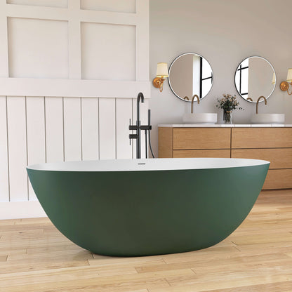 Medunjess 65'' Oval Luxury Resin Stone Soaking Tub,Green