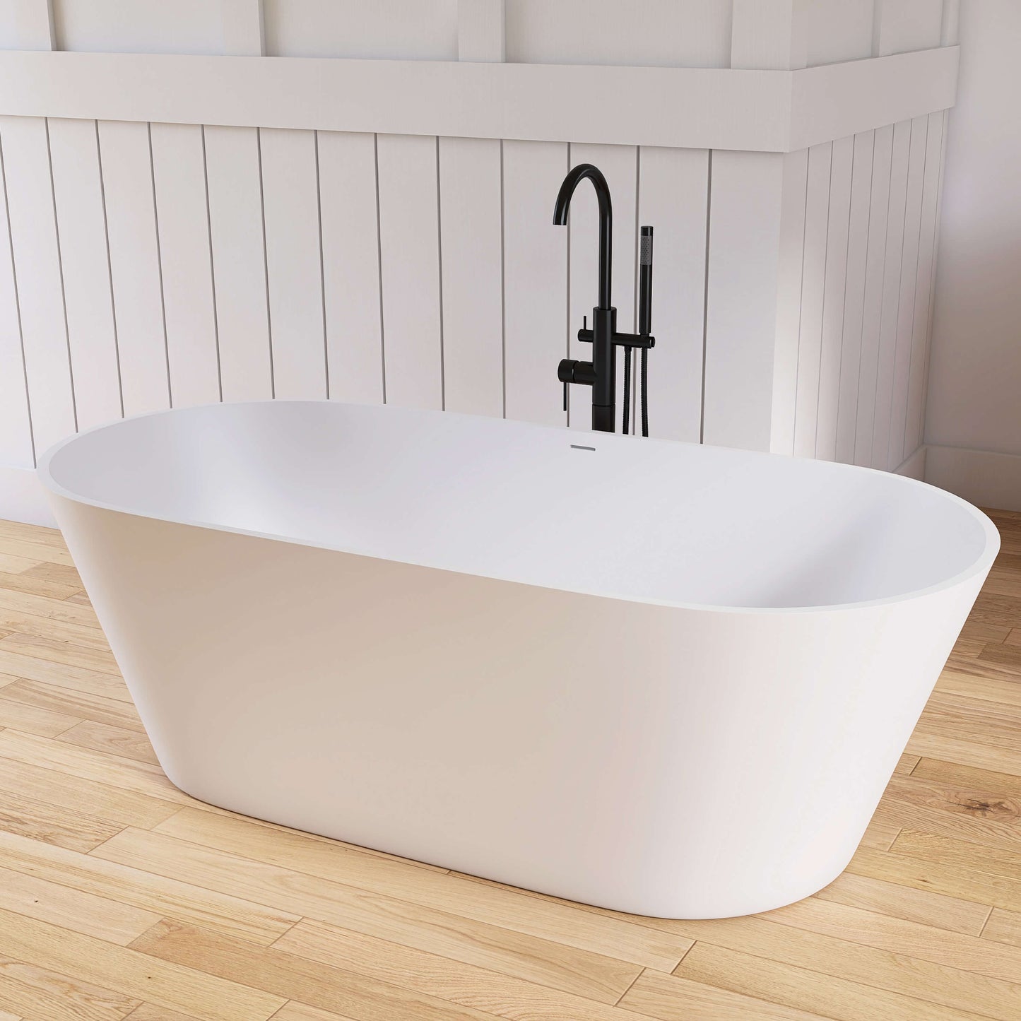 Medunjess 67'' Freestanding Soaking Bathtub Solid Surface Soaking Tubs in Matte White