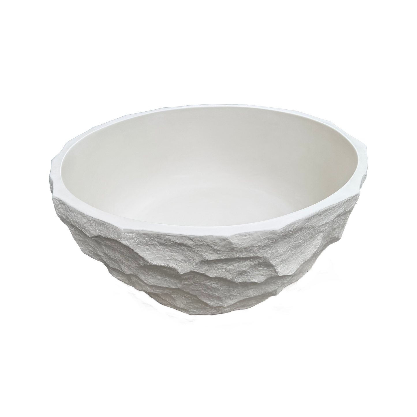 Medunjess 61" Minimalist Round Travertine-Texture Solid Surface Freestanding Bathtub
