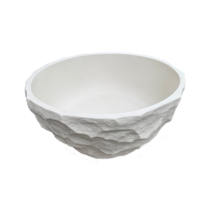 Medunjess 61" Minimalist Round Travertine-Texture Solid Surface Freestanding Bathtub