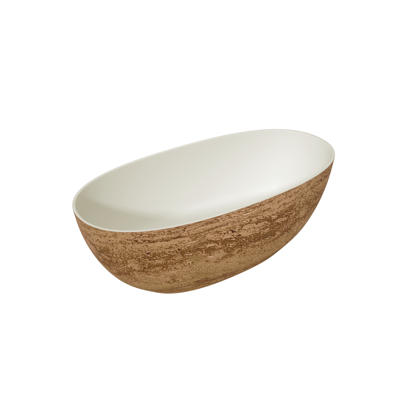 MEDUNJESS 63" Minimalist Travertine Solid Surface Boat-Shaped Freestanding Bathtub