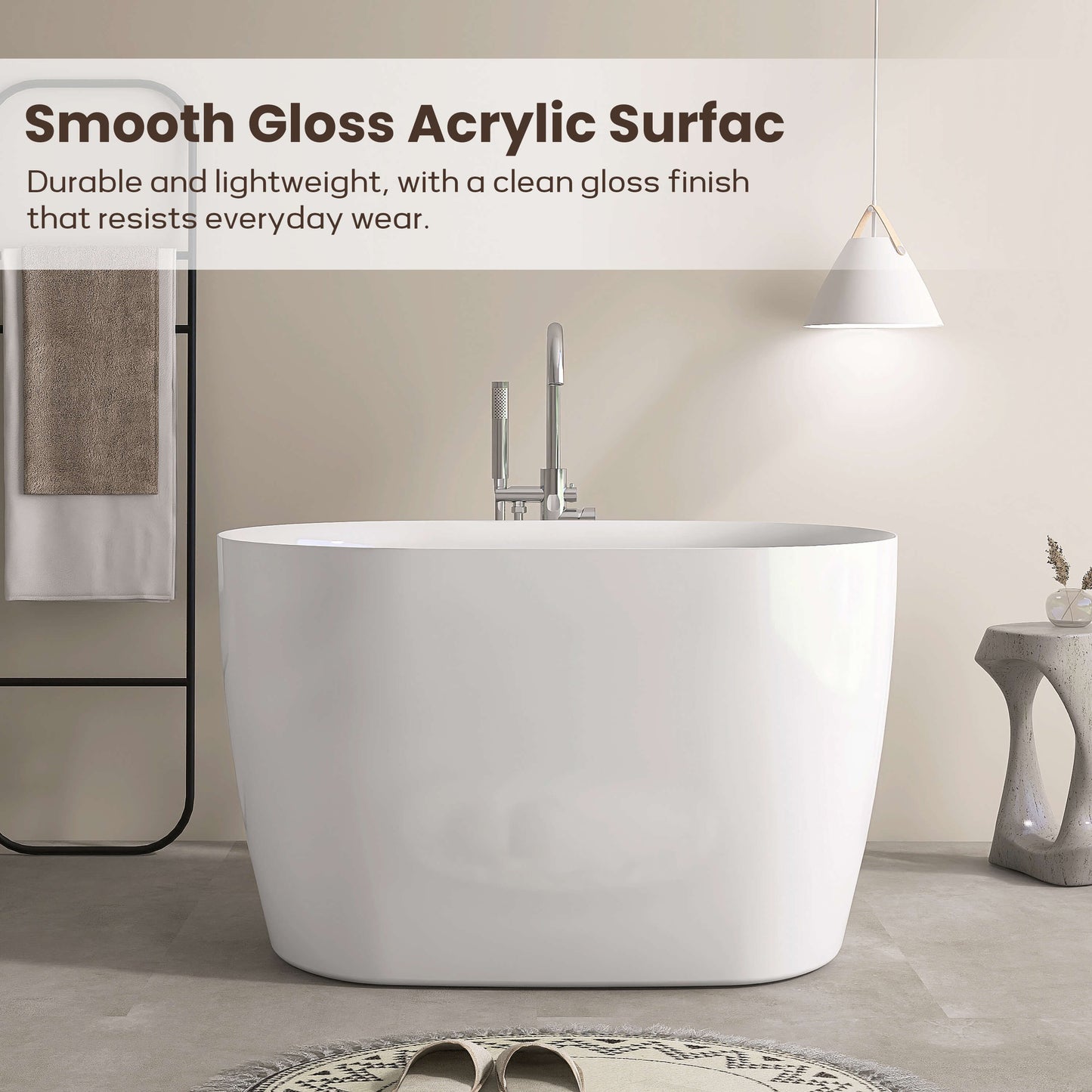 Medunjess 43” Swan Freestanding acrylic bathtub with bench