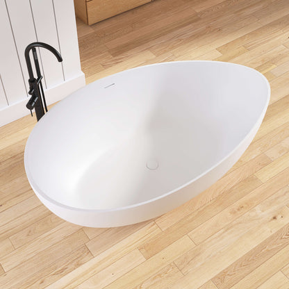 Medunjess 63" Wavy Freestanding Tub Solid Surface Freestanding Stone Resin Soaking Bathtub
