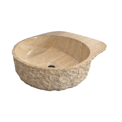 Medunjess 20" Natural Rock-Textured Solid Surface Vessel Sink, Beige Travertine Pattern Above