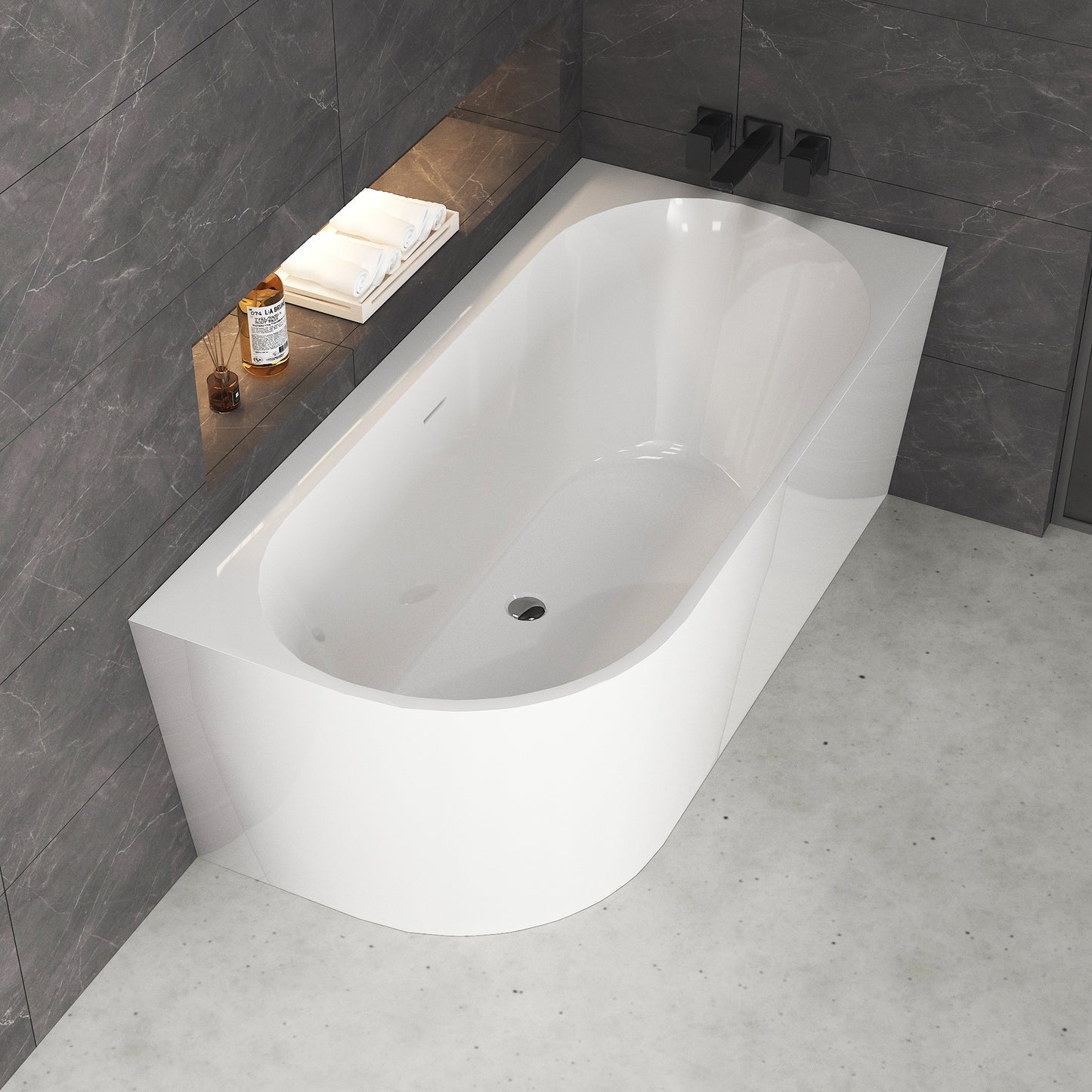 Medunjess 59'' Corner Back-to-Wall Acrylic Freestanding Soaking Bathtub
