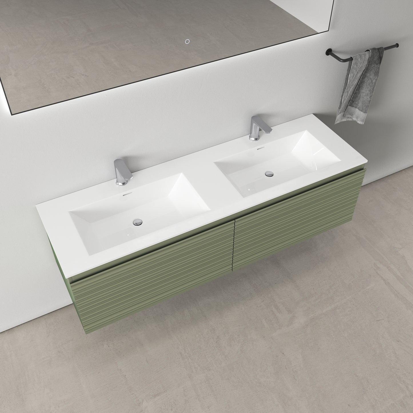 Medunjess 60" Wall-Mounted Green PVC Bathroom Vanity with Double Sink