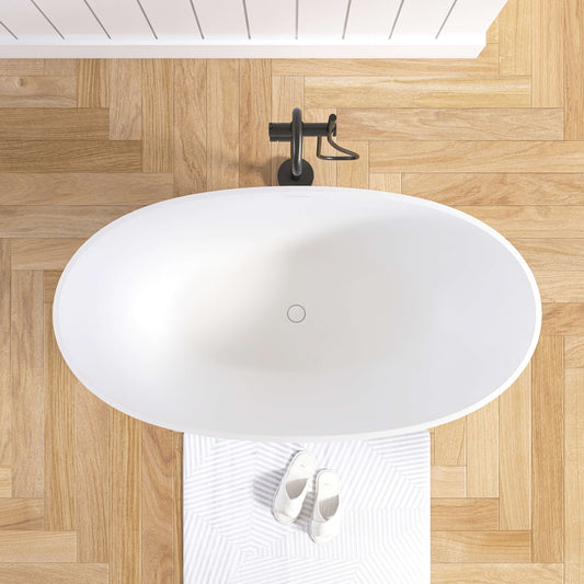 Medunjess 55'' Freestanding Tub Solid Surface Freestanding Soaking Bathtub