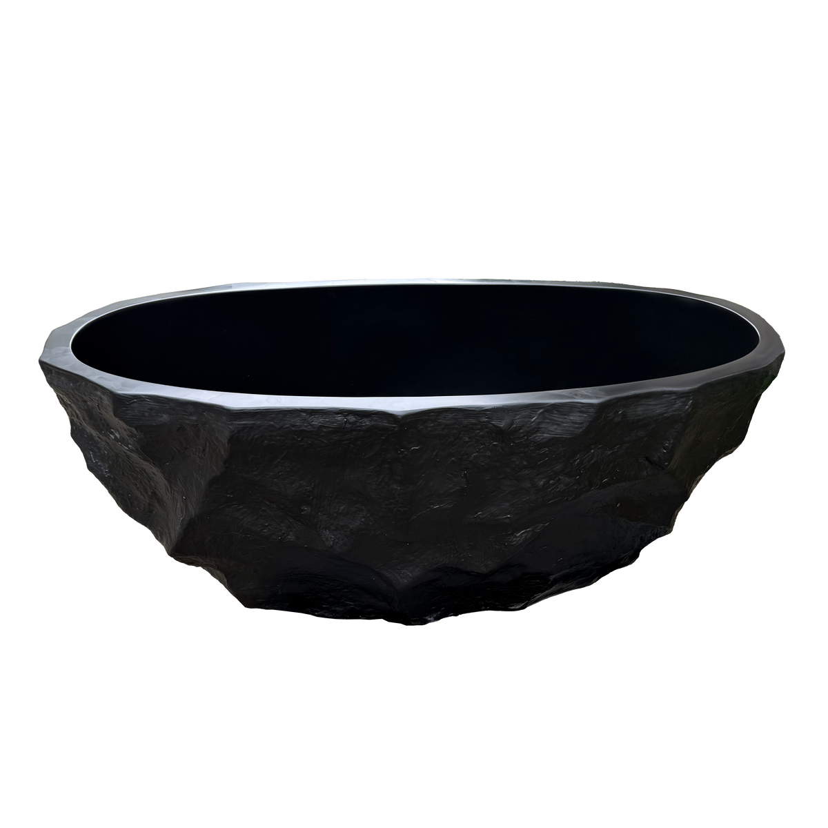 MEDUNJESS 67" Raw-Cut Chiseled Black Rock Solid Surface Freestanding Bathtub