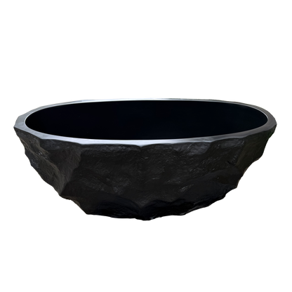 MEDUNJESS 67" Raw-Cut Chiseled Black Rock Solid Surface Freestanding Bathtub
