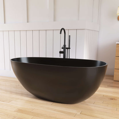 Medunjess 59'' Freestanding Tub Solid Surface Egg Shape Freestanding Soaking Tub,Black
