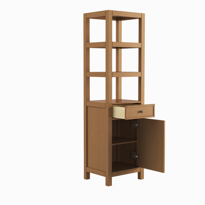 Medunjess 71" Modern Freestanding Bathroom Tall Linen Cabinet,Straight Grain White Oak Finish with Brushed Gold & Matte Black Hardware
