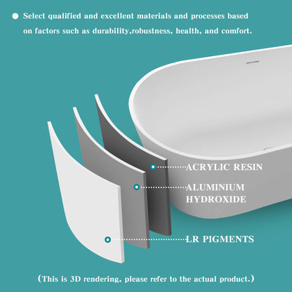 Medunjess 67'' Freestanding Soaking Bathtub Solid Surface Soaking Tubs in Matte White