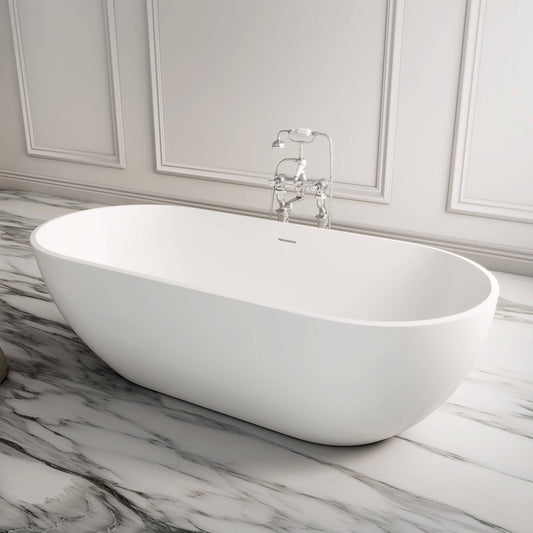 Medunjess 69" Freestanding Soaking Bathtub Solid Surface Stone Resin Soaking Tubs