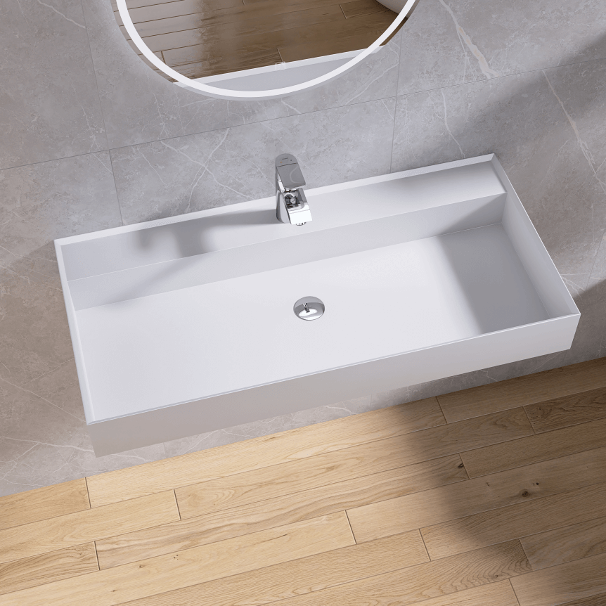 Medunjess 39'' Floatis Wall Mounted Bathroom Sink Solid Surface Sink