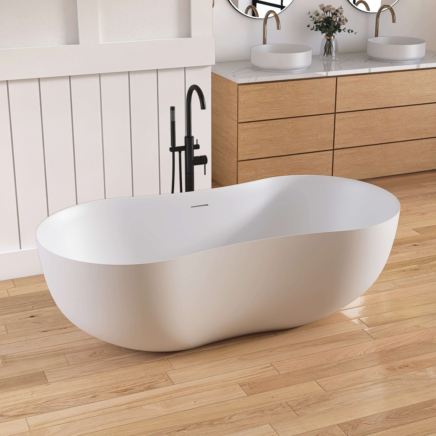 Medunjess Freestanding Bathtub Solid Surface Serenity Wave Bathtub