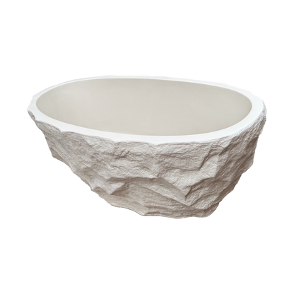 Medunjess 67.5" Raw Travertine-Style Solid Surface Deep Soaking Tub Freestanding Bathtub
