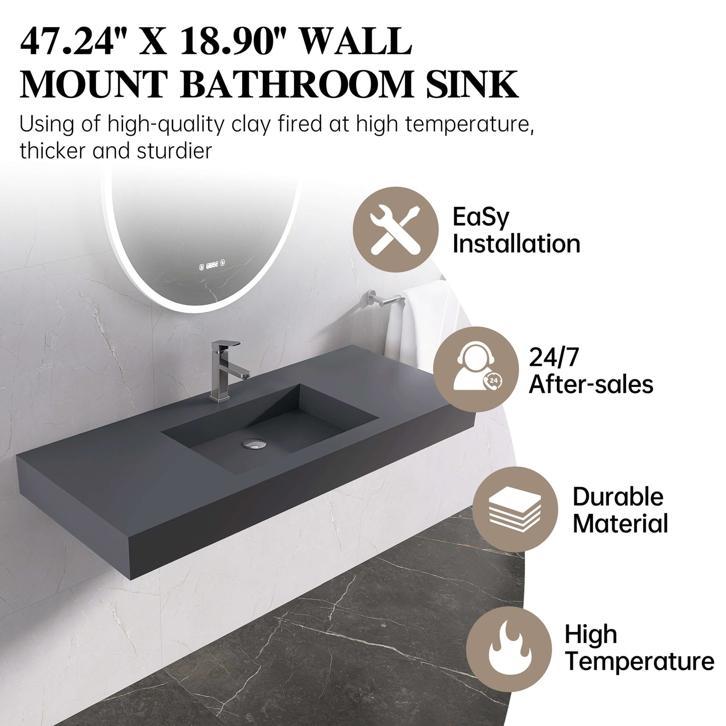 Medunjess 47''Suspire Wall Mounted Bathroom Sink Solid Surface Sink
