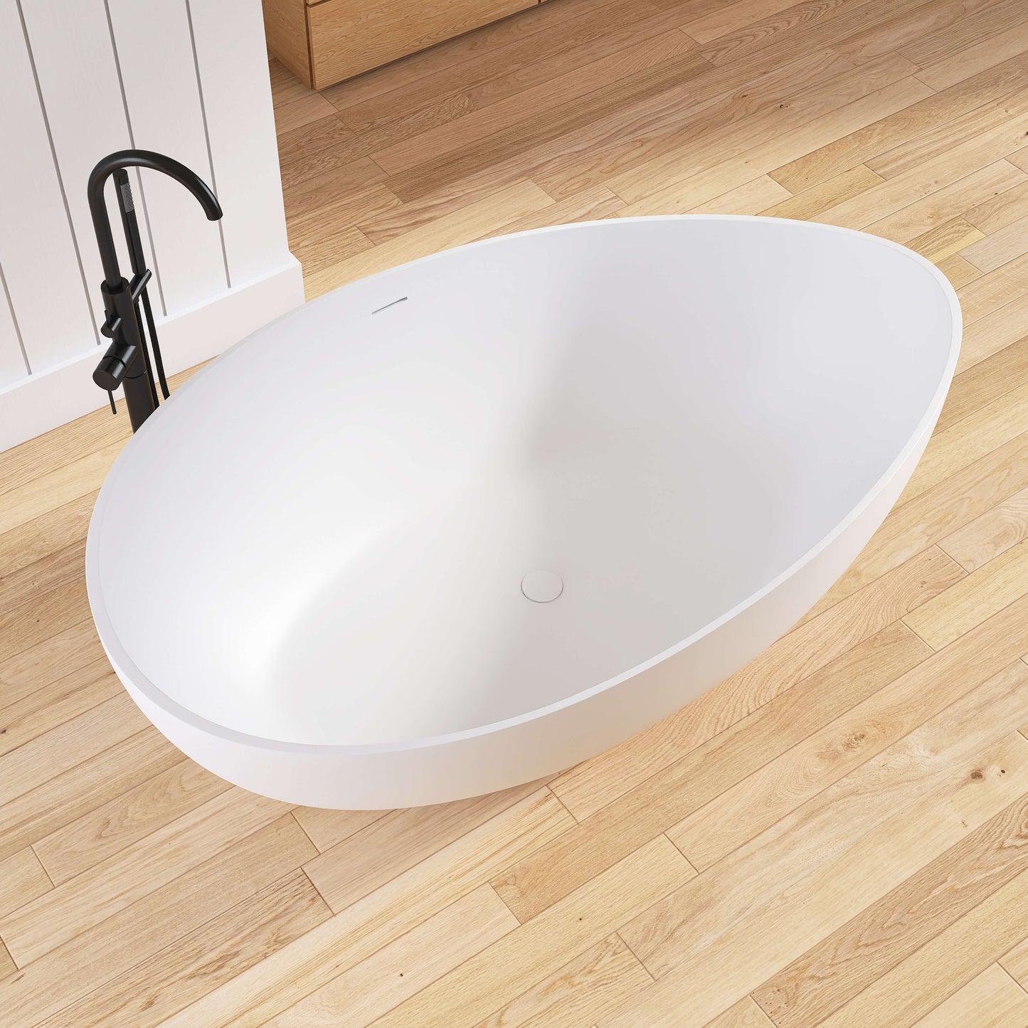 Medunjess 63" Wavy Freestanding Tub Solid Surface Freestadning Stone Resin Soaking Bathtub