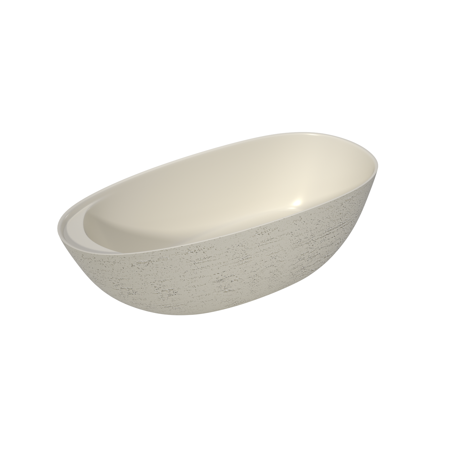 Medunjess 67" Travertine Stone Solid Surface Freestanding Bathtub Stone-Texture Soaking Tub