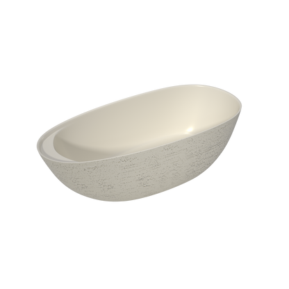 Medunjess 67" Travertine Stone Solid Surface Freestanding Bathtub Stone-Texture Soaking Tub