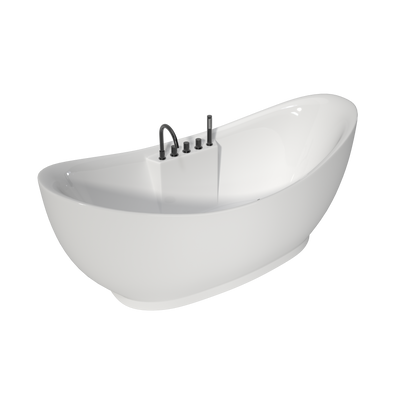 Medunjess 71" Modern Freestanding Acrylic Soaking Air Massage Bathtub with Matte Black 5-Piece Faucet Set, One-Touch Control Panel, Blue LED Chromatherapy Light & Air Bubble Bath