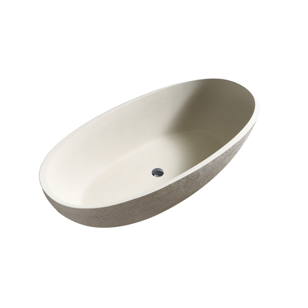 Medunjess 67" Linen Travertine Solid Surface Freestanding Bathtub – Warm Beige Organic Stone Soaking Tub