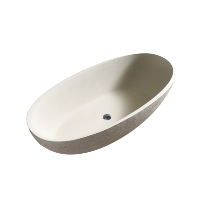 Medunjess 67" Linen Travertine Solid Surface Freestanding Bathtub – Warm Beige Organic Stone Soaking Tub