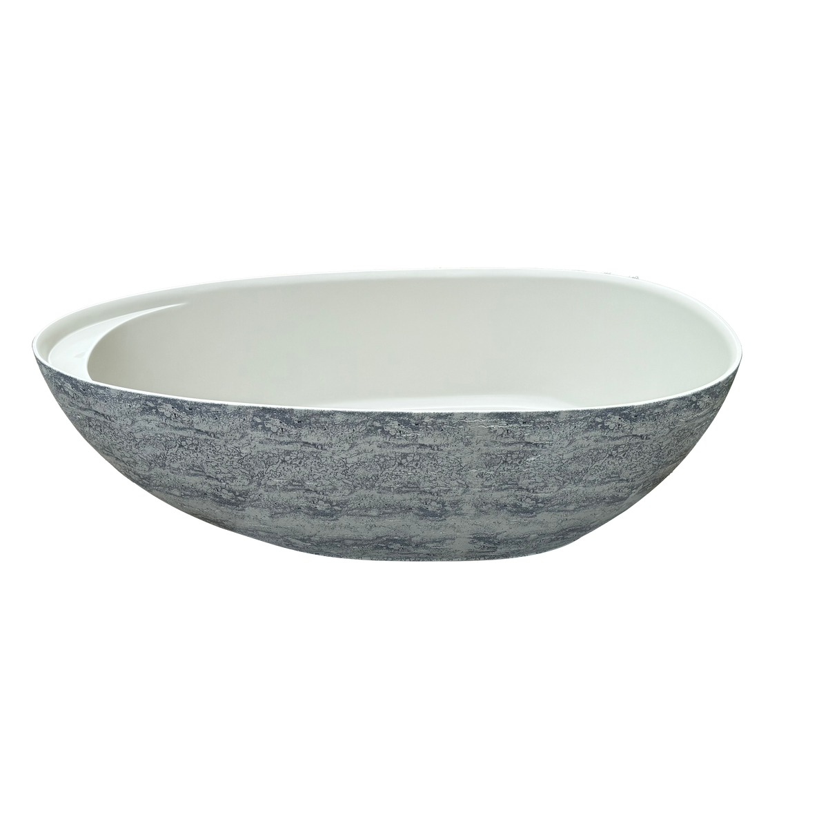 Medunjess 67" Travertine Freestanding Stone Soaking Bathtub - Armani Grey Travertine Exterior & Warm Beige Interior