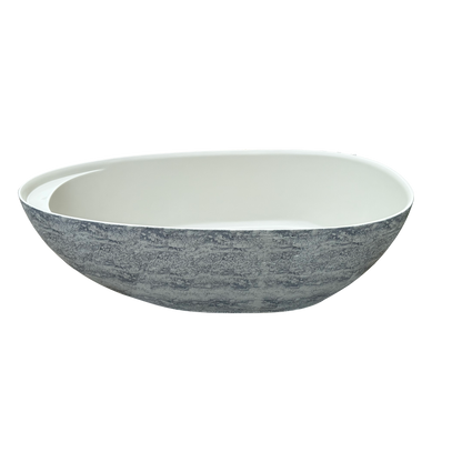 Medunjess 67" Travertine Freestanding Stone Soaking Bathtub - Armani Grey Travertine Exterior & Warm Beige Interior