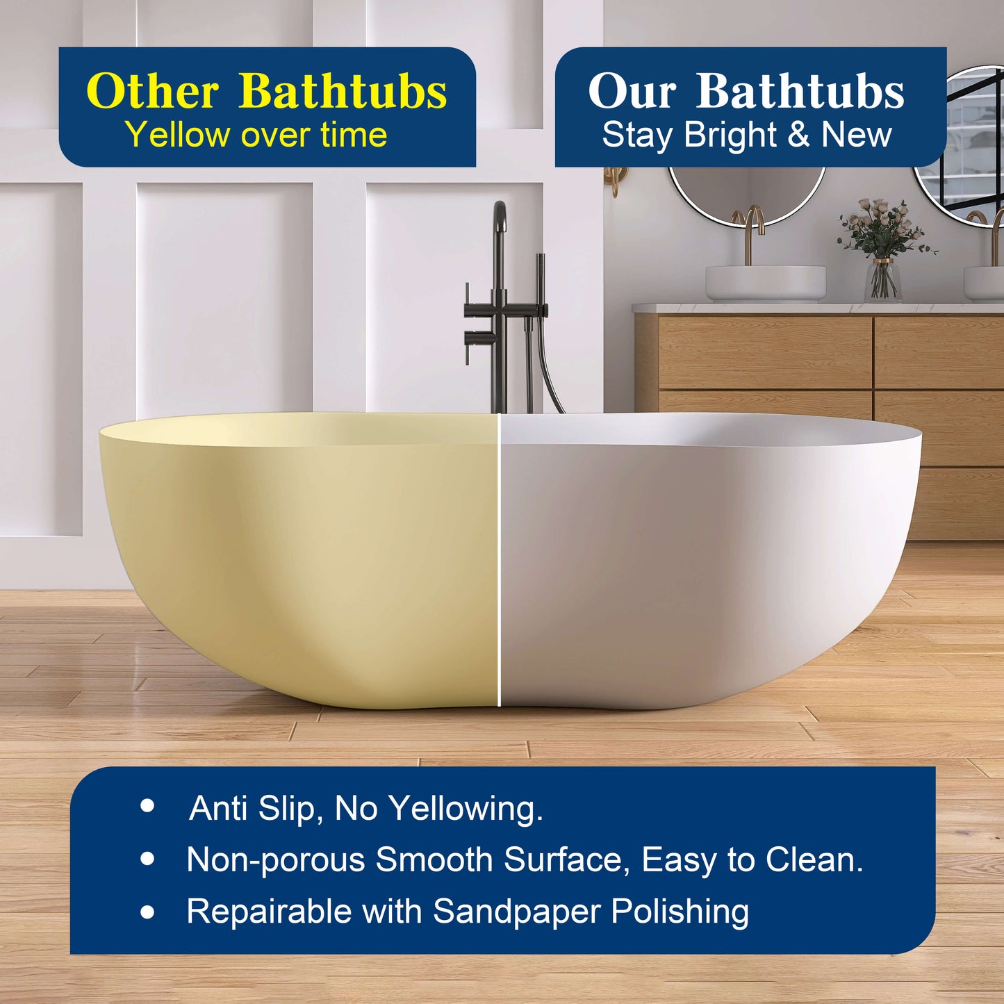 Medunjess Freestanding Bathtub Solid Surface Serenity Wave Bathtub