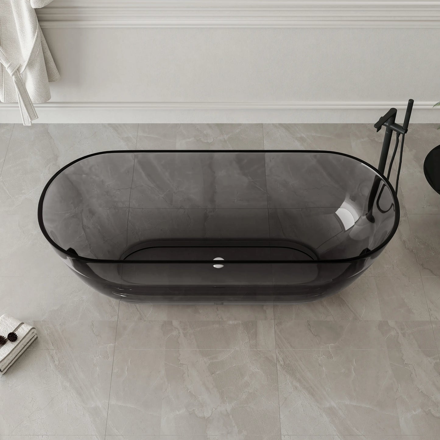 Medunjess 69'' Freestanding Bathtub Solid Surface Stone Resin Soaking Bathtub Transparent