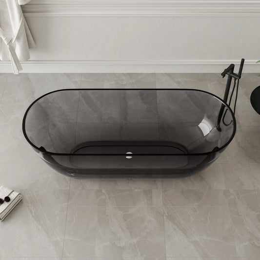 Medunjess 69'' X 30'' Freestanding Bathtub Solid Surface Stone Resin Soaking Bathtub Transparent