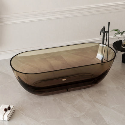 Medunjess 69'' Freestanding Bathtub Solid Surface Stone Resin Soaking Bathtub Transparent