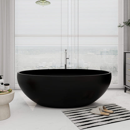 Medunjess 67'' Freestanding Tub Solid Surface Wide Freestanding Soaking Bathtub