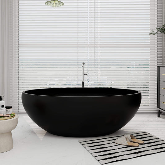 Medunjess 67'' Freestanding Tub Solid Surface Wide Freestanding Soaking Bathtub