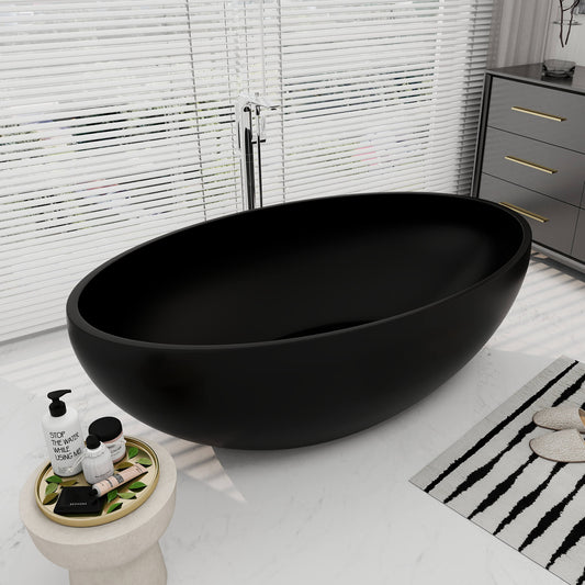 Medunjess 67'' Freestanding Tub Solid Surface Wide Freestanding Soaking Bathtub