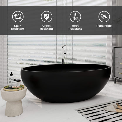 Medunjess 67'' Freestanding Tub Solid Surface Wide Freestanding Soaking Bathtub