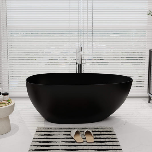 Medunjess 59'' Freestanding Tub Solid Surface Egg Shape Freestanding Soaking Tub