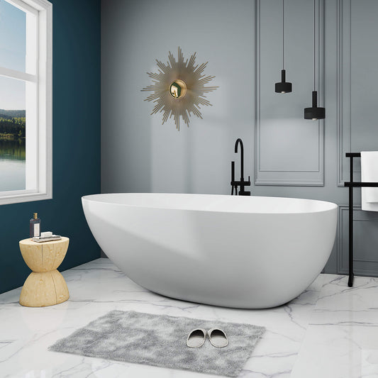 Medunjess 67'' Freestanding Tub Solid Surface Freestanding Soaking Bathtub With Tub Filler