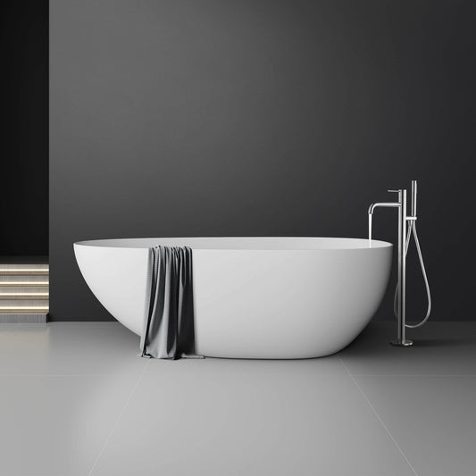 Medunjess 67'' Freestanding Tub Solid Surface Freestanding Soaking Bathtub With Tub Filler