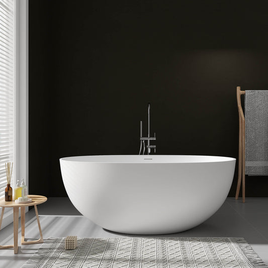 Medunjess 55'' Freestanding Tub Solid Surface Freestanding Soaking Bathtub