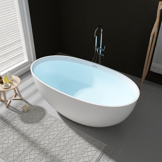 Medunjess 55'' Freestanding Tub Solid Surface Freestanding Soaking Bathtub
