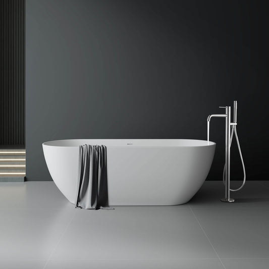Medunjess 67'' Freestanding Soaking Bathtub Solid Surface Soaking Tubs in Matte White