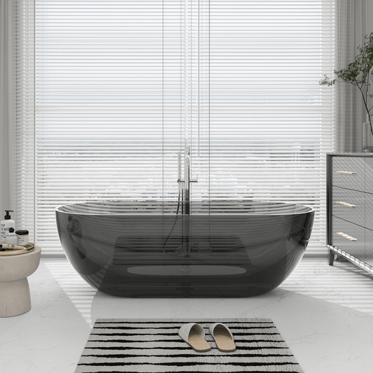 Medunjess 69'' X 30'' Freestanding Bathtub Solid Surface Stone Resin Soaking Bathtub Transparent
