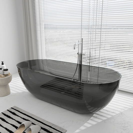 Medunjess 69'' X 30'' Freestanding Bathtub Solid Surface Stone Resin Soaking Bathtub Transparent