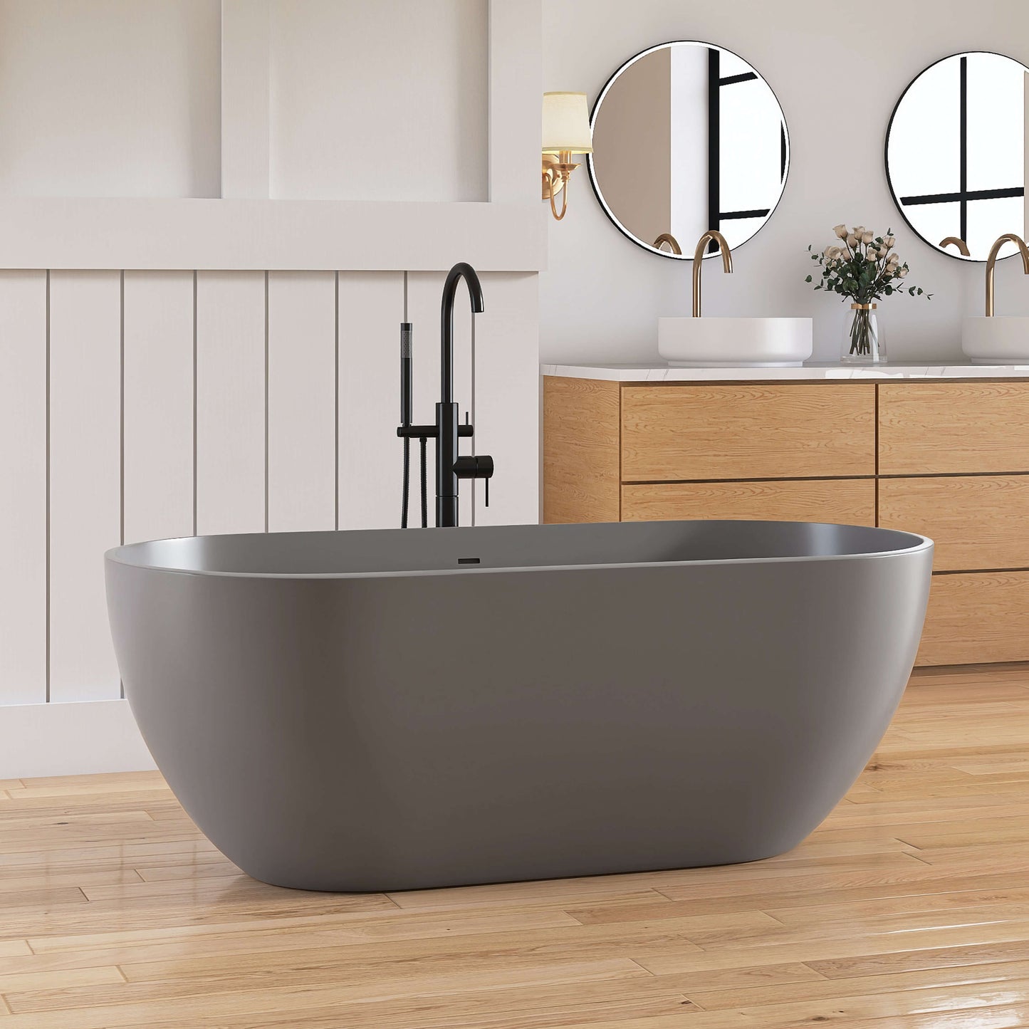 Medunjess 59'' Freestanding immersion solid surface bathtubs