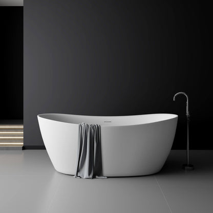 Medunjess 65'' Freestanding Bathtub Solid Surface Deep Soaking Tubs Double Slippers