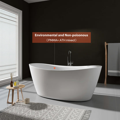 Medunjess 65'' Freestanding Bathtub Solid Surface Deep Soaking Tubs Double Slippers