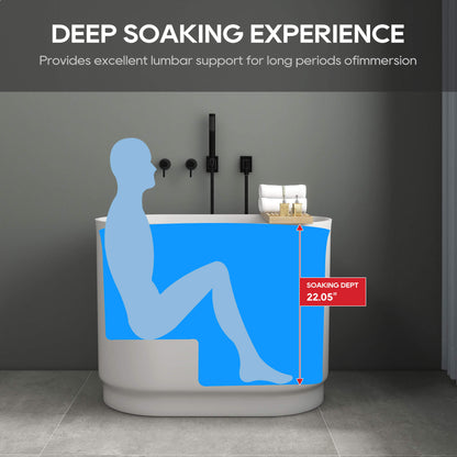Medunjess 39'' Freestanding Tub Solid Surface Soaking Bathtub with Seat