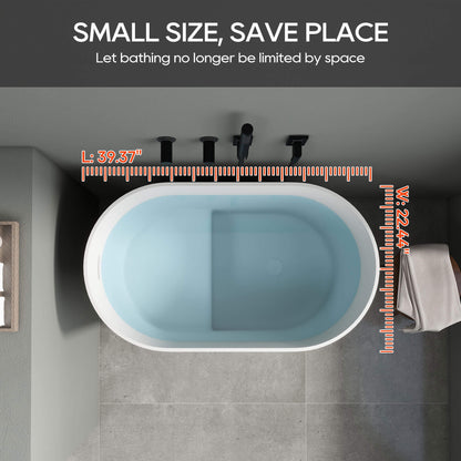 Medunjess 39'' Freestanding Tub Solid Surface Soaking Bathtub with Seat